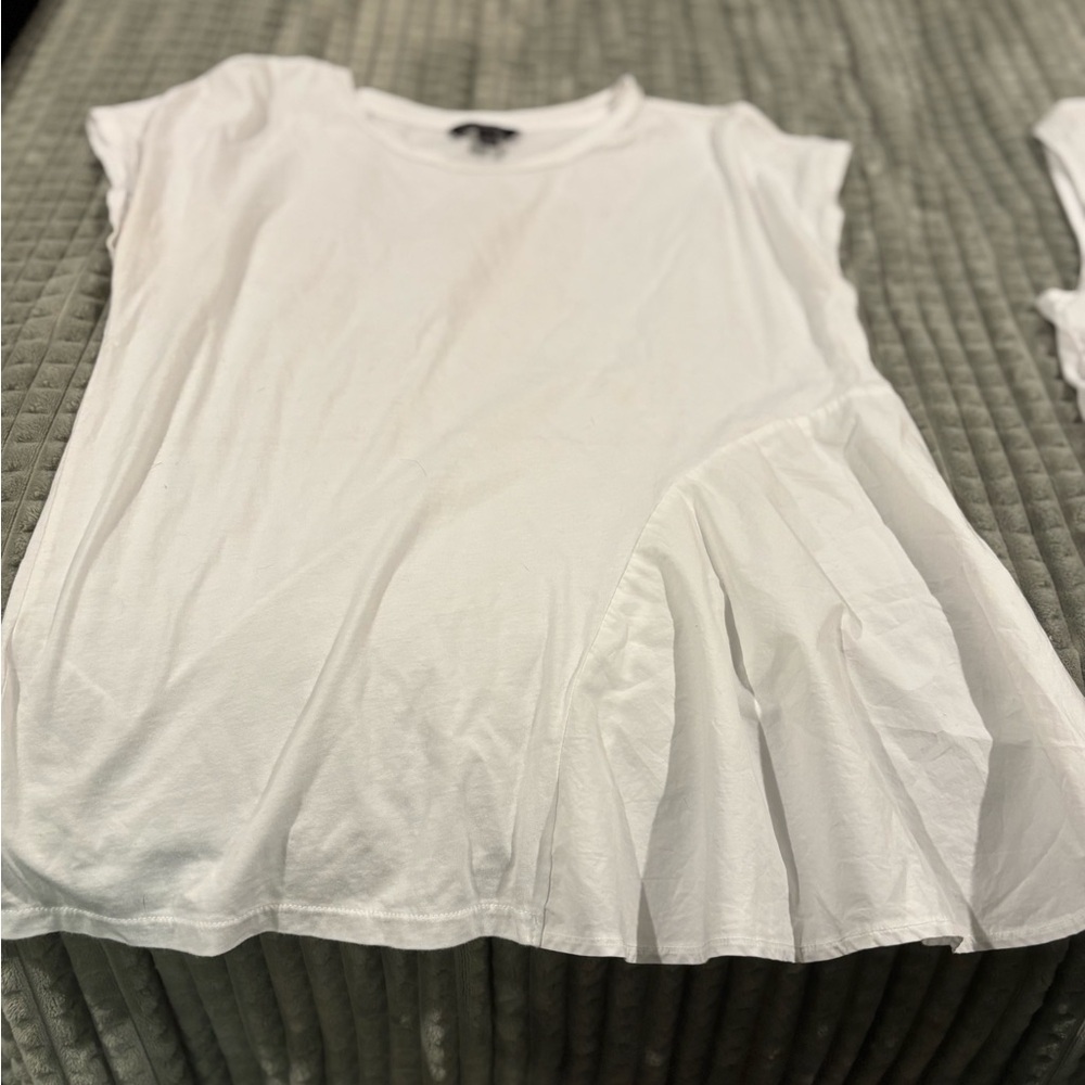 Banana Republic White Asymmetrical Ruffled T-Shirt